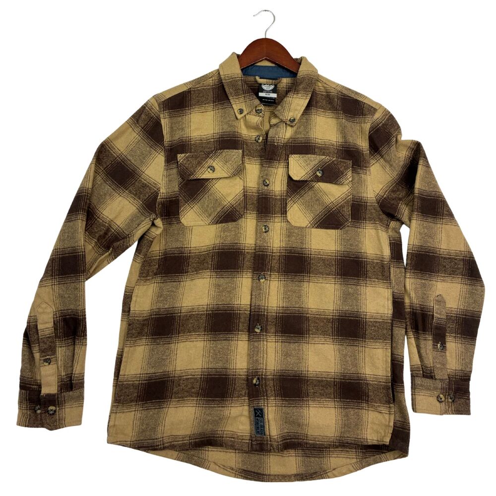 Colorado Clothing Men M Brown Tan Plaid Flannel Shirt Jacket Button Up Shacket
